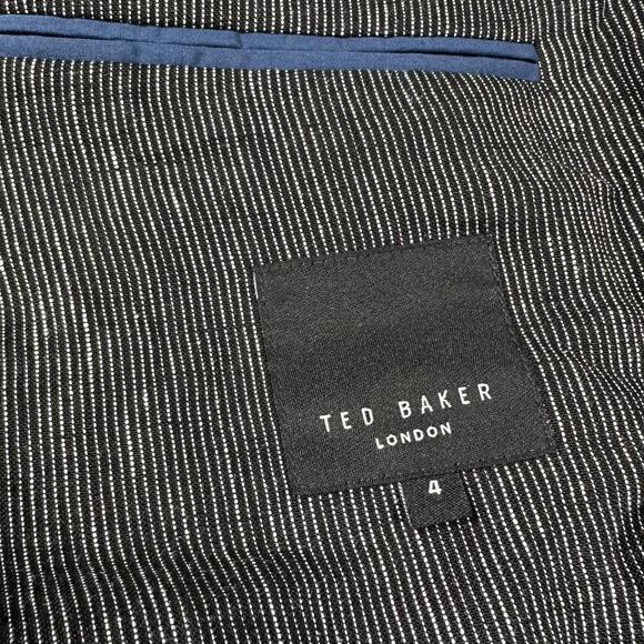 Ted Baker NWT Maver Fine Striped Linen Double Breasted Blazer Size 4 Large Gray - Picture 6 of 11